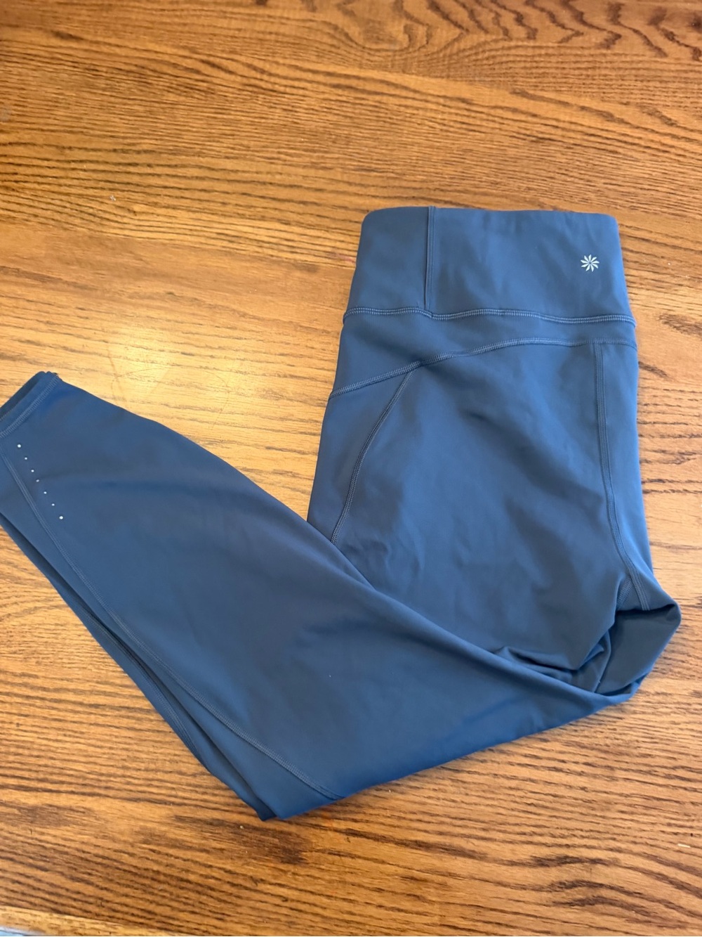 Athleta Rainier Tight Leggings XL Blue Fleece Lined Zip Pockets